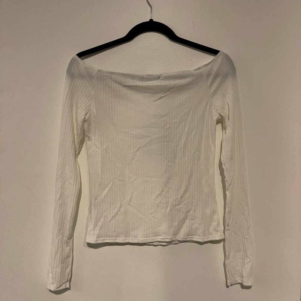 Cream Rib Button Bardot Top - Picture 4 of 7